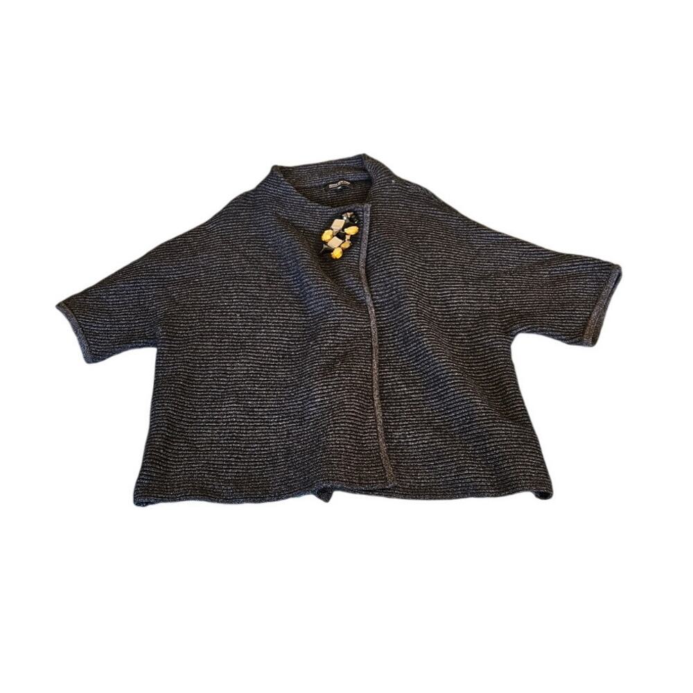 Jones New York Ribbed Knit Cardigan Sweater Jeweled Closure Gray Black 2X